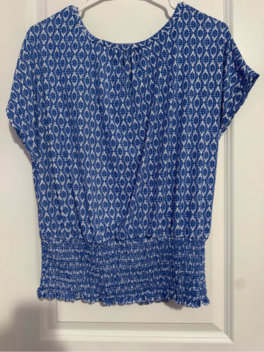 Uniti Casual Blue Printed Short Sleeve Blouse